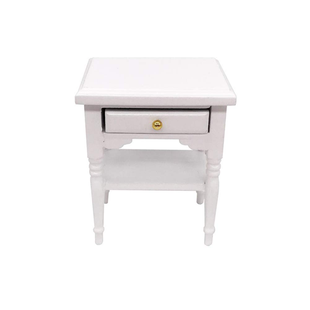 hitonsmusu 1/12 Doll House Furniture, Miniature Bedside Table Model Kids Pretend Play Toy, Doll House Home Bedroom Decor Accessories White