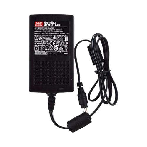 GST25A12-P1J Industrial Power Adapter 12V 2.08A 25W | Suitable for 3D Printers/CCTV Security/LED Strips/Industrial Sensors | Input Voltage (85-264VAC) | UL/CE/PSE/CCC Global Safety Approvals