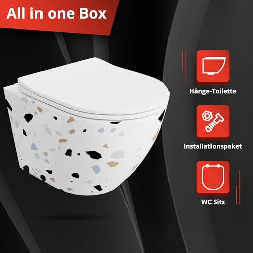 Lavita LAV 101 Vorwandelement für WC 40cm + Wand Hänge Tiefspül WC SOFI SLIM STONE Weiß Spülrandlos + Bedienplatte LAV 200.3.1 Weiß | Komplettset | Unterputz Spülkasten | Toilette Komplett Sett – Bild 8