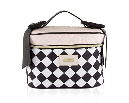 Betsey Johnson Nylon Quilted Bow Train Top Handle Cosmetic Case Holder - Black