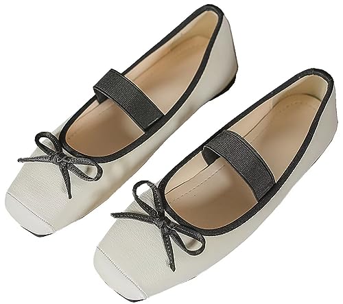 INEELUYI Bowtie Ballets Flats for Women Square Toe Slip on Comfortable Dress Ballerina Flats Mary Jane Shoes