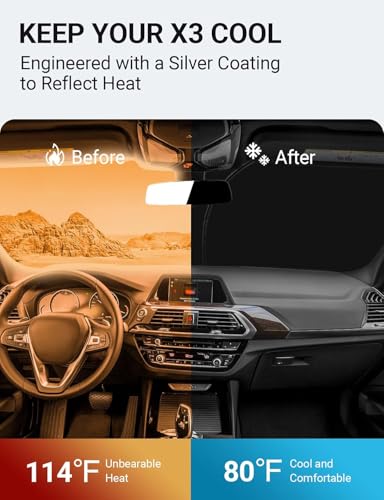 Image of Proadsy 2026 Upgrade Front Windshield Sun Shade Foldable Sunshade Protector Custom Fit 2018-2025 BMW X3 Accessories