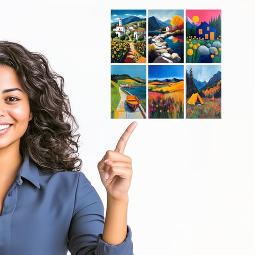 Image of SiddArtify Landscape Wall Art Poster Print Set - Colorful Impressionist Art for Living Room Bedroom Office - Set of 2-4x6 Inch - Board (Pack of 6) - Sticker (Pack of 6)