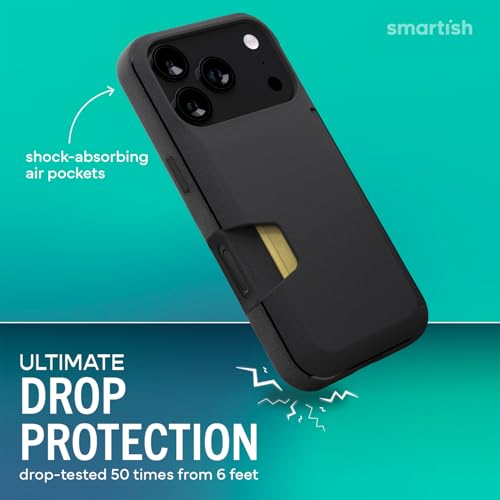 Image of Smartish iPhone 17 Pro Wallet Case + Screen Protector - [Slim + Protective] Phone Case Credit Card Holder + 2-Pack Tempered Glass Screen Protectors for Apple iPhone 17 Pro - Black Tie Affair