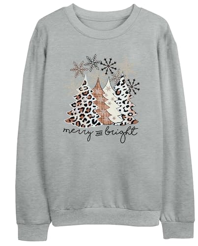 Image of Christmas Sweatshirt Women Merry and Bright Christmas T-Shirt Funny Xmas Lights Blouse Tops Holiday Shirts