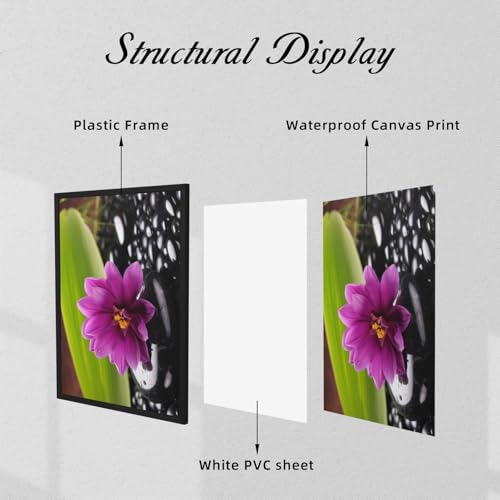 Tableau fleur violette et pierre noire : déco murale moderne encadrée - 5
