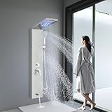 Shower Panel Wall Mount Shower Tower with Body Shower Jets LED Shower Head Rainfall Shower Panels System Stainless Steel Shower Faucet Set, Brushed Nickel