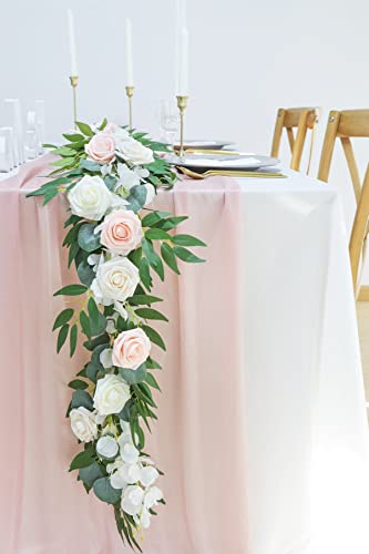 Aivanart 10Ft 2 Packs Dusty Rose Chiffon Table Runner For Wedding Decorations Rustic Table Runner Sheer Decor For Bridal Shower,Birthday Party,Baby Shower #TOP3