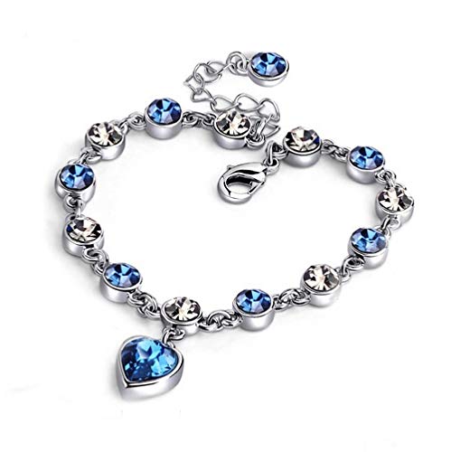 ZBOMR Pulsera De Cristal Corazón Pulseras De Cristal Para Mujeres Niñas Infinity Love Heart Link Pulsera Ajustable Con Cristal Pulseras De Corazón Joyería Regalos De Cumpleaños (Azul)