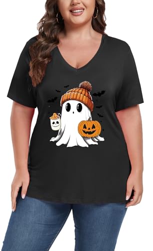 Image of ForHailey Women's Plus Size Short Sleeve Tee Shirt V Neck Basic Ladies Loose Fit T Shirt 1X-5X