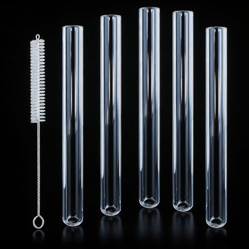 Image of Reusable Glass Straws Set, Clear Glass Drinking Tubes Including 5*Short Straws and 1 Cleaning Brush (Size 4 Inchx12 MM OD)