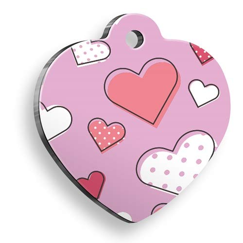 Pink Hearts Personalized Dog Tag - Custom Name Tag - ID Tag for Dog & Cat - Customized Pet Tags - Dog & Cat Name id Tag - Dog Name Tag - Engraved Dog Tag (Bone)