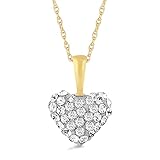 Jewelili Puffed Heart Pendant Necklace for Women | 10K Yellow Gold | White Round Cubic Zirconia | 18' 14K Gold Filled Chain | Classic Jewelry with Gift Box | Timeless Fashion Jewelry Gift for Her