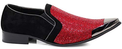 Image of Enzo Romeo Crisiano Men Rhinestone Chrome Toe Suede Pointy Dress Loafer Slip On Shoes
