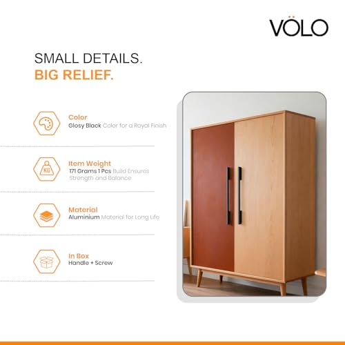 Image of Volo Wardrobe and Cabinet Pull Handle - Versatile Handles for Wardrobes, Drawers, Sliding Closets, and Doors in Kitchens, Offices, and Bedrooms (SAC-35) (Glossy Black, 288MM (12 Inch)) Pack of 1 Piece