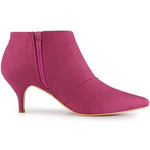 Allegra K Allegra K Women's Pointed Toe Kitten Heel Cutout Hot Pink Ankle Boots 7.5 M US