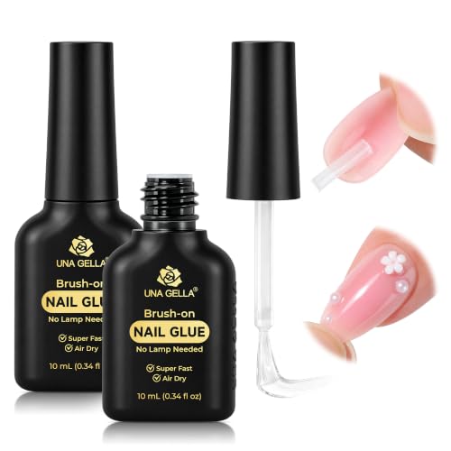 Image of UNA GELLA Super Strong Nail Glue for Press On Nails & Nail Tips 10ml*2pcs | Brush On Nail Glue for Press Ons & False Nails, No U V Lamp Needed, Mess-Free, Long Lasting