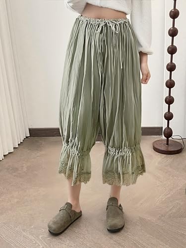 Image of Women Lace Long Bloomers Pants Elastic Waist Y2k Ruffle Pettipants Slip Cute Pantaloons Pumpkin Pants