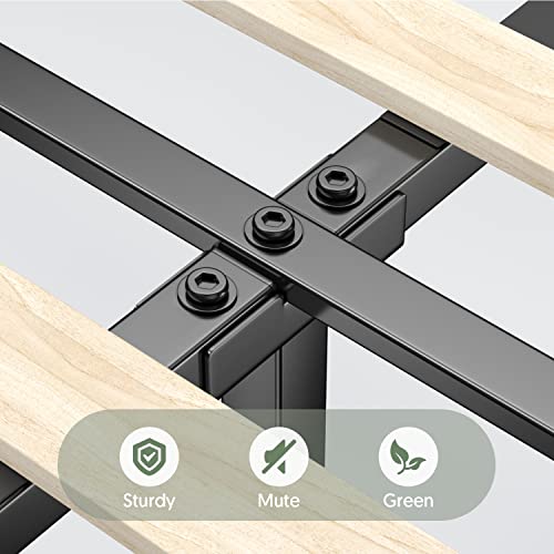 Bonsoir Queen Size Bed Frame Traditional Upholstered Low Profile Platform With Wing Back And Nail Trim Headboard/No Box Spring Needed/No Bed Skirt Needed/Soft Linen Fabric Upholstery/Light Green #TOP6