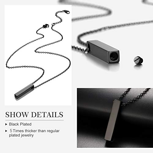 Richsteel Black Bar Urn Pendant Necklace For Ashes Cremation Jewelry With 18 Inch Rolo Chain Memorial Gift Waterproof #TOP5