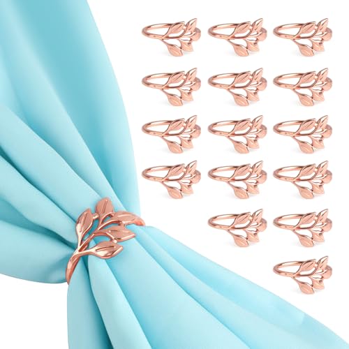 16 Piezas Servilletero Oro Rosa, 4.3x4.3cm Servilleteros,Decoración De Mesa, Servilletero Individuales con 5 Hojas, Servilletero Individual para Fiestas, Acción De Gracias, Bodas