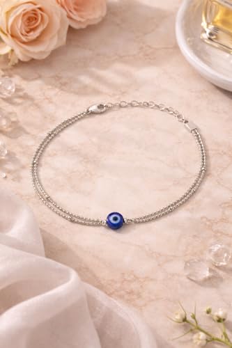 Image of OVANA 925 Sterling Silver Evil Eye Bracelet | Adjustable Fit | 925 Hallmarked | Elegant Design | Gift for Girlfriend, Sister, Bhabhi, Women and Girls