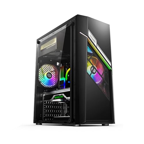 Gabinete para computadora Mid Tower ATX M-ATX MINI-ITX, panel lateral de acrílico transparente, soporte para refrigeración líquida, 4 ventiladores (Color: Negro)