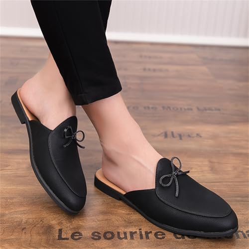 Men's Retro Suede Leather Slip-On Dress Mules Slippers Loafers Summer Flats Formal Backless Loafers Work Slides Casual Open Back Sandals4