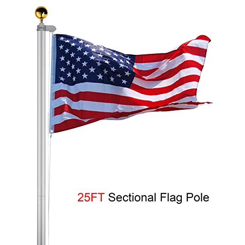Yescom 25 Ft Upgraded Sectional Aluminum Flagpole 15 Gauge 24-30Mph 3'X5' Us American Flag Ball Fly 2 Flags For Outdoor Residential Yard Commercial #TOP4
