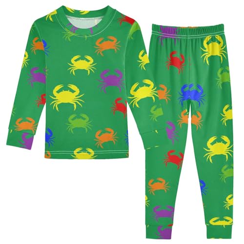Pajama Sets Long Sleeve Colorful Crab Green Silhouettes Soft Comfy Sleepwear 2 Piece PJS 3-8T