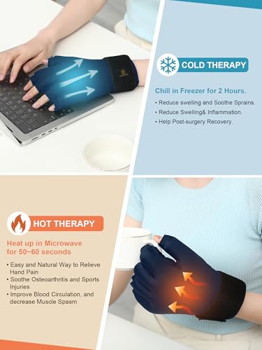 Image of highco Compression Hand ICE Pack Glove for Arthritis Pain Relief Adjustable Wrist Strap ICE Pack Wrap for Hand and Fingers,Cooling ICE Packs Glove for Women and Men,Tendonitis, Swelling