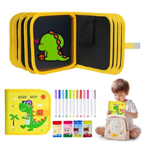 Portatile Lavagnetta Cancellabile Bambini,16 Pagine,Riutilizzabile Double Face Libro di Pittura per Bambini,12 Penne Colorate Cancellabili,Regalo Bambina 2 3 4 5 6 7 8 Anni (Giallo)