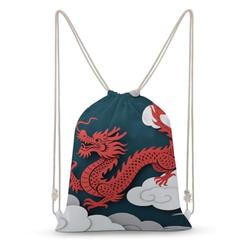 Paper Dragon Drawstring Backpack Gym Bag Lightweight Sackpack Gift for Hiking Travel Beach Shopping