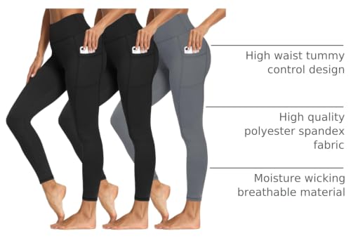 Image of Syrinx 3 Packs Leggings with Pockets for Women, Soft High Waisted Tummy Control Workout Yoga Pants