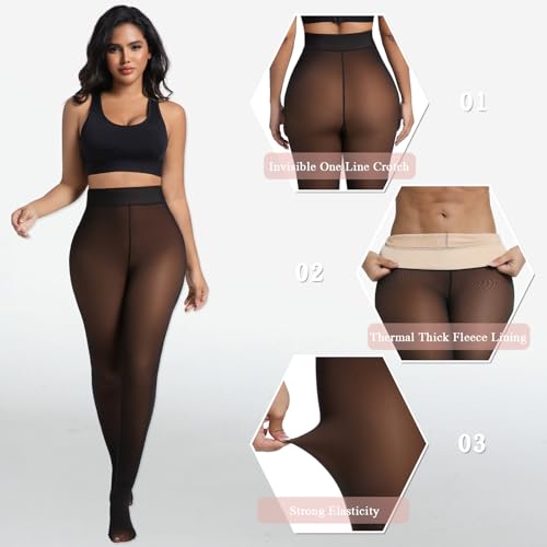 Image of Blostirno Women's Fleece Lined Tights Thermal Pantyhose Leggings Opaque Winter Warm Thick Stockings Tights