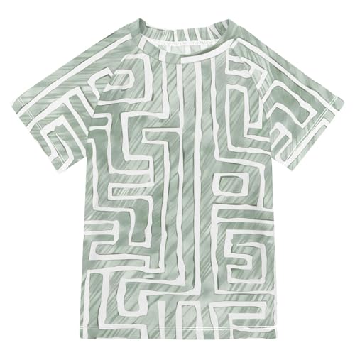 ALAZA Boys Swim Shirt Short Sleeve Rash Guard for Boys Girls UPF 50+ Maze Print 9-10T