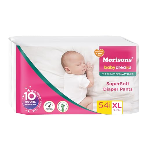 Morisons Baby Dreams Supersoft Diaper Pants – Extra Large (XL) – 54 Count (12–17 Kg) | 16X More Absorption | Liquid Multi-Lock Technology | Leak Protection | Aloe Vera | Cottony Soft & Comfortable