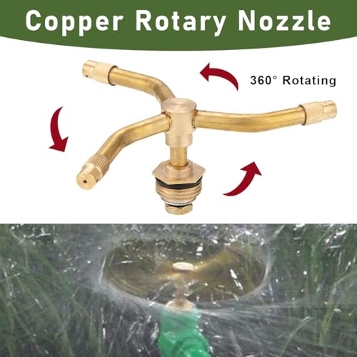 Image of HASTHIP 3-Head Automatic Rotating Garden Sprayer Irrigation - Brass Water Sprinkler for Garden - Multi-Arm Nozzle for Garden Plant Watering - 360 Rotation Irrigation System for Gardening