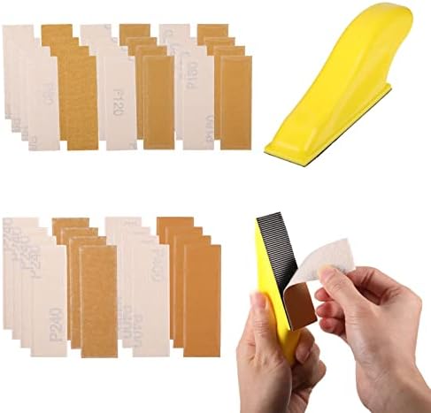Micro Sander Kit with 75 PCS Sanding Pads,3.5 x 1 Inch Detail Sanding Tools With Sandpaper Assorted 80/120/180/240/400 for Wood Work Finishing DIY Project Narrow Corner Polishing Sanding