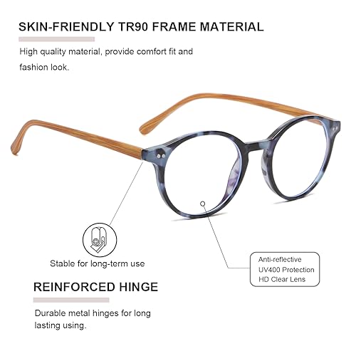 Image of Gleyemor Blue Light Glasses for Men Women, Vintage Round Frame Eyeglasses | Blue Light Blocking Glasses, Lightweight TR90 Frame, Work Gaming Daily Screen Office Computer Use