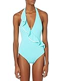 Carmen Marc Valvo Damen Surplus Halter one Piece Swimsuit with Ruffle Einteiliger Badeanzug, Ocean Waves Aqua Marine, 42