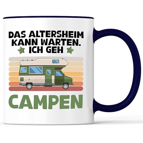 Tazza con scritta "Ich geh Campen Tazza Camper Camping Rentner Rente Pensionato Camperin – Regalo divertente – Tazza da caffè come idea regalo – Tazza da caffè 330 ml – Bianco/Blu