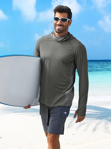 Image of PINSPARK Men's Sun Protection Hoodie with Mask UPF 50+ UV Long Sleeve Shirt Men Rash Guard Performance Fishing Hiking Shirt