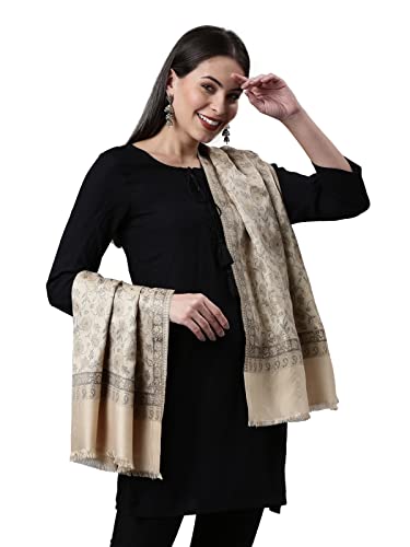 Image of Pashmoda Women Kaani Stole with Silky Zari Weave, Shawl, Wrap (Size 72X208 CM)