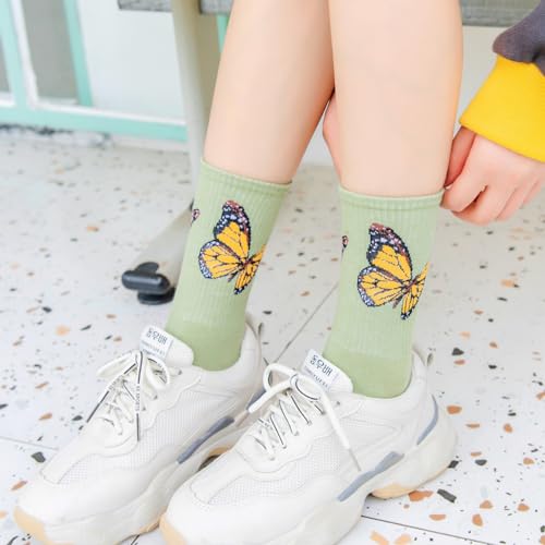 Image of Womens Striped Crew Socks, Cute Vintage Retro Mid Calf Boot Socks for Women Ladies 5 /6 Pairs, Size 5-10