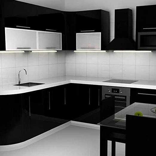 Image of HOME13 Self-Adhesive Black Glossy Wallpaper Removable and Decorative Vinyl Wallpaper for Kitchen Countertop Cabinets Table 2 Ft by 12 Ft-2pcs