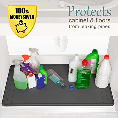 Famous Rhino - The Original Under Sink Mat - Silicone Waterproof Mat, Adjustable, Easy To Clean, Kitchen Cabinet Liner, Disifenction Surface - 34" X 22" Or Smaller #TOP3