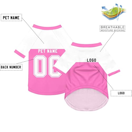 Personalisiert Hundekostüm Personalisiert Haustier Trikot mit Name Nummer und Logo Haustier T-Shirts Haustiere Trikot Haustier Weste T-Shirts für Kleine Mittlere Bis Große Hunde (B20 Pink,L)