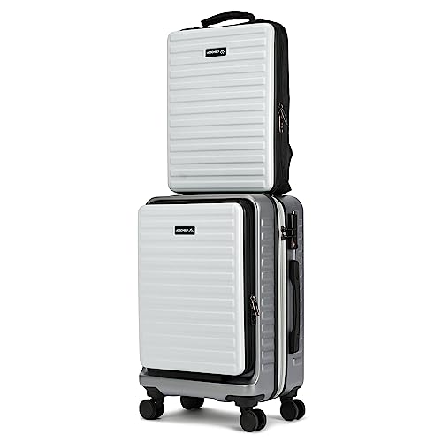 Image of THE ASSEMBLY Hard-Sided Cabin 4 Wheel Luggage (55Cm)-Polycarbonate Laptop Spinner Trolley Bag With Tsa Lock For Flight Travel-Grey White