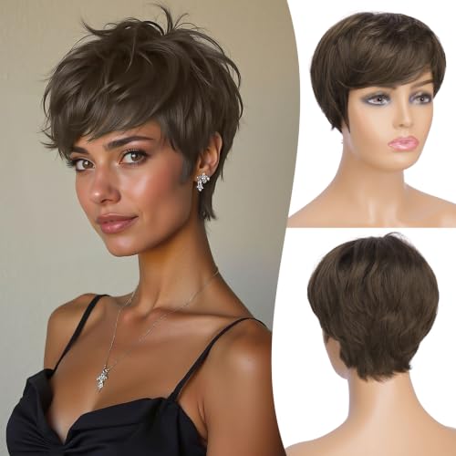 FESHFEN Pixie Cut Wig with Bangs